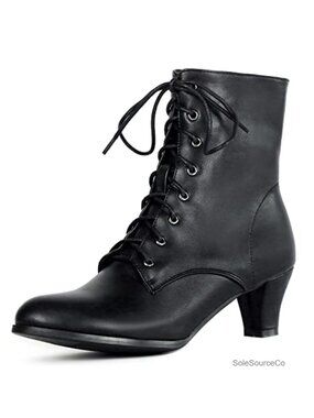 Women Victorian Lace Up Ankle Boots 2.36" Mid Heel Faux Fur Lined Costume
